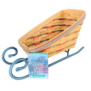 Longaberger Sleigh Basket Holiday With Wrought Iron Runner 16811 Woven Red Green